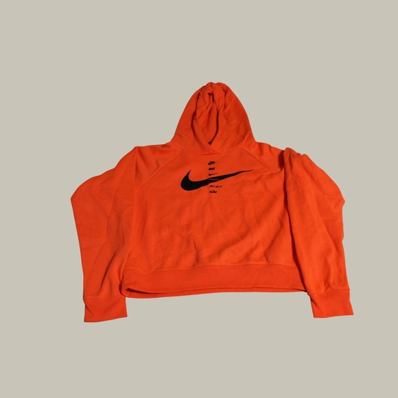 Nike Tops - Nike Sportswear Essential Womens Fleece Hoodie Orange Multi Logo Cropped Small